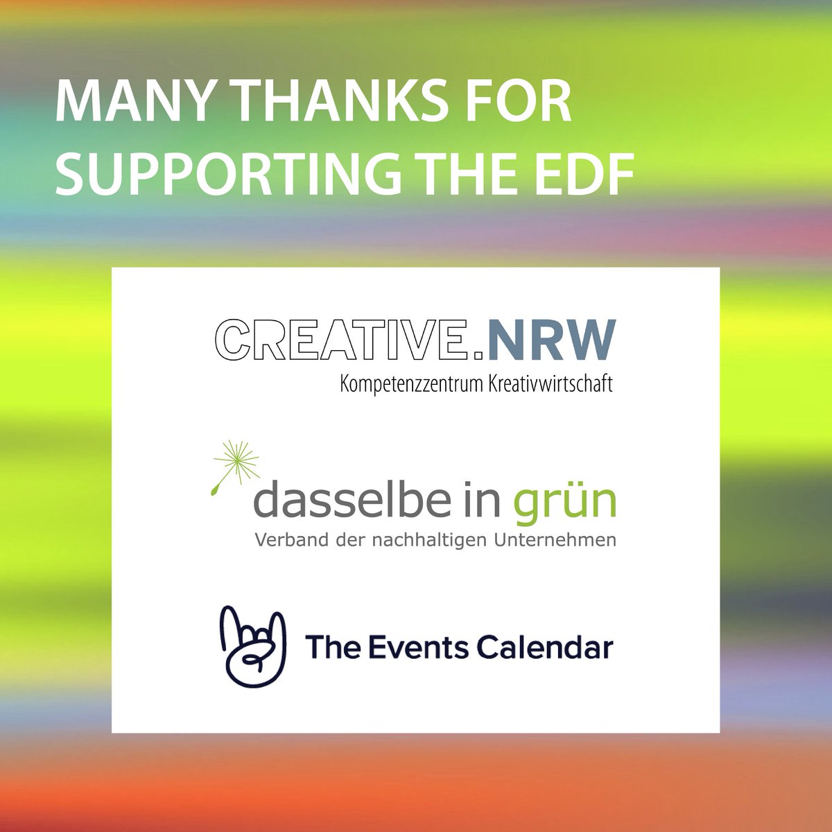 oekoRAUSCH's tweet photo. Many thanks to @dasselbeingruen , @CREATIVE_NRW and @TheEventsCal for their great support in promoting the EDF international! 🙏
#oekoRausch #jetztrauschts #EcoDesignForum https://t.co/JeJKXFxjT1