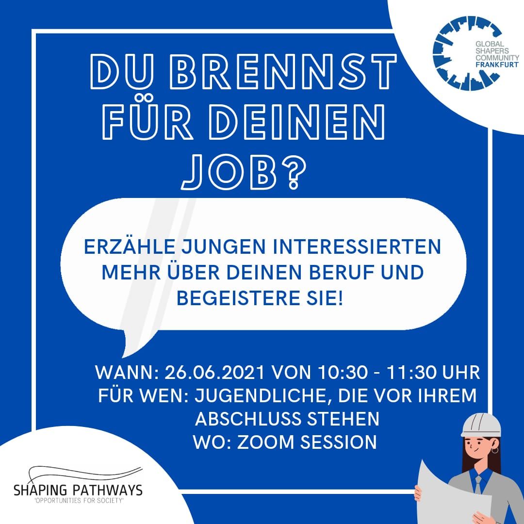 Du brennst für deinen Job? Du hast Lust jungen Interessierten mehr darüber
zu erzählen und sie für den Beruf zu begeistern und hast am 26.06.2021 eine
Stunde Zeit? Dann mach mit bei unserem Job Speed Dating! Anmelden:
buff.ly/3pxJ4SL

#job #ShapingPathways #ausbildung2021