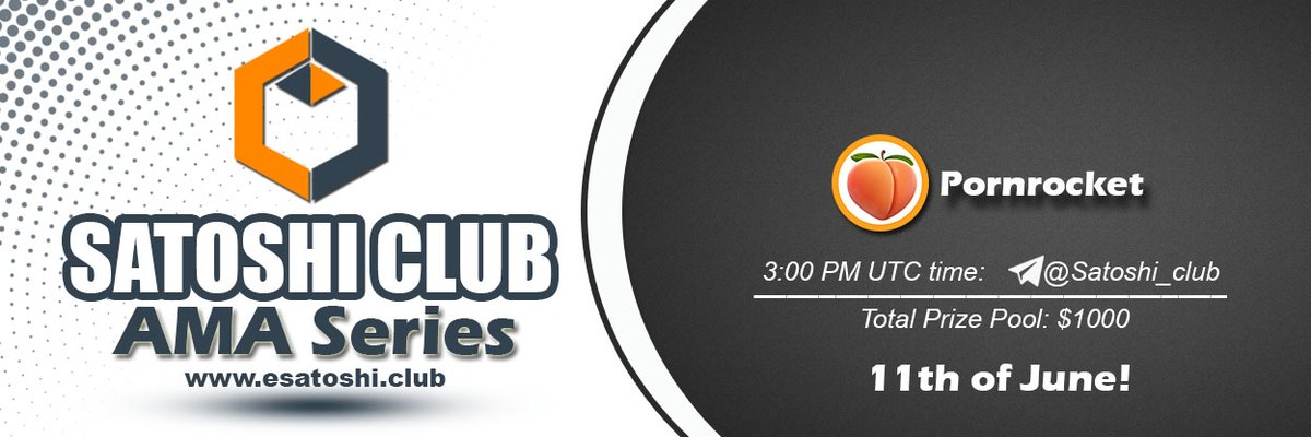 Satoshi Club <a href="/esatoshiclub/">Satoshi Club</a>
We are pleased to announce our next #AMA with <a href="/PORNROCKET_/">🍑🚀 Official</a>

Welcome to Satoshi Club! 

Leave your questions for the project here: esatoshi.club/ama-satoshi-cl…
#Crypto #blockchain #education #BTCUSD