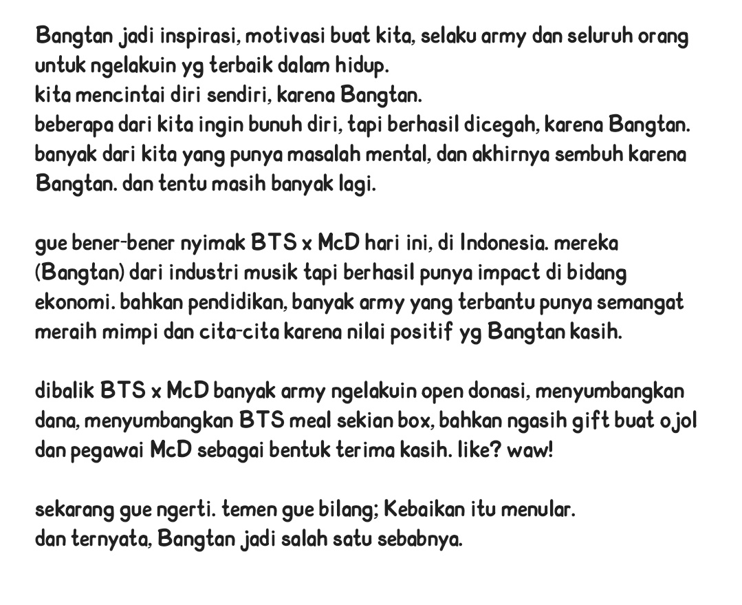ggukieyaaaa's tweet photo. WHO IS BANGTAN

gue gak tau tulisan ini bakal sampai mana. bakal jadi masalah atau nggak. but it's my opinion. lo gak suka? gak usah dibaca!

#BTSMeal @BTS_twt  #BTS https://t.co/WhG3MrCTc4