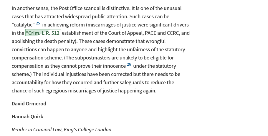 Latest Crim LR Editorial by @OrmerodDavid & me on the #PostOfficeScandal Crim. L.R. 2021, 7, 509-512 #WrongfulConvictions