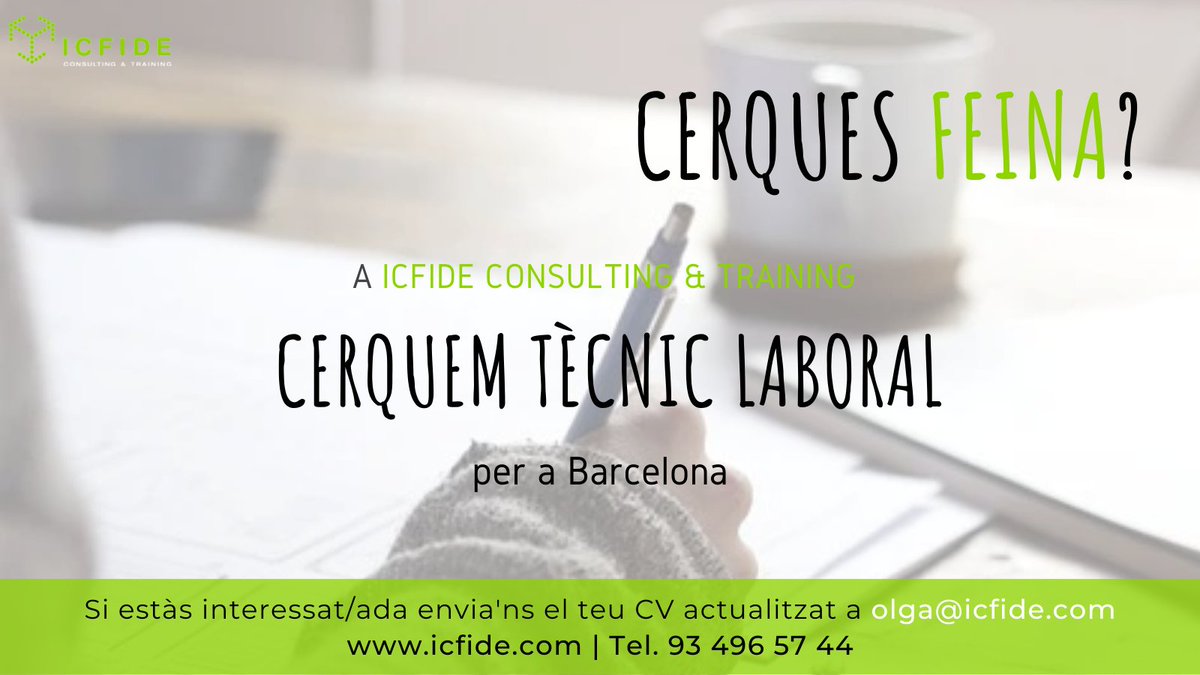 icfide's tweet image. Hola!

📢 A #icfide seleccionem un/a Tècnic Laboral per a #Barcelona 

Canvia i millora la teva situació laboral actual enviant el teu #cv actualitzat a olga@icfide.com!

#ofertadefeina #OportunitatLaboral #feina #tecniclaboral #administraciodefinques #rrhh #finques