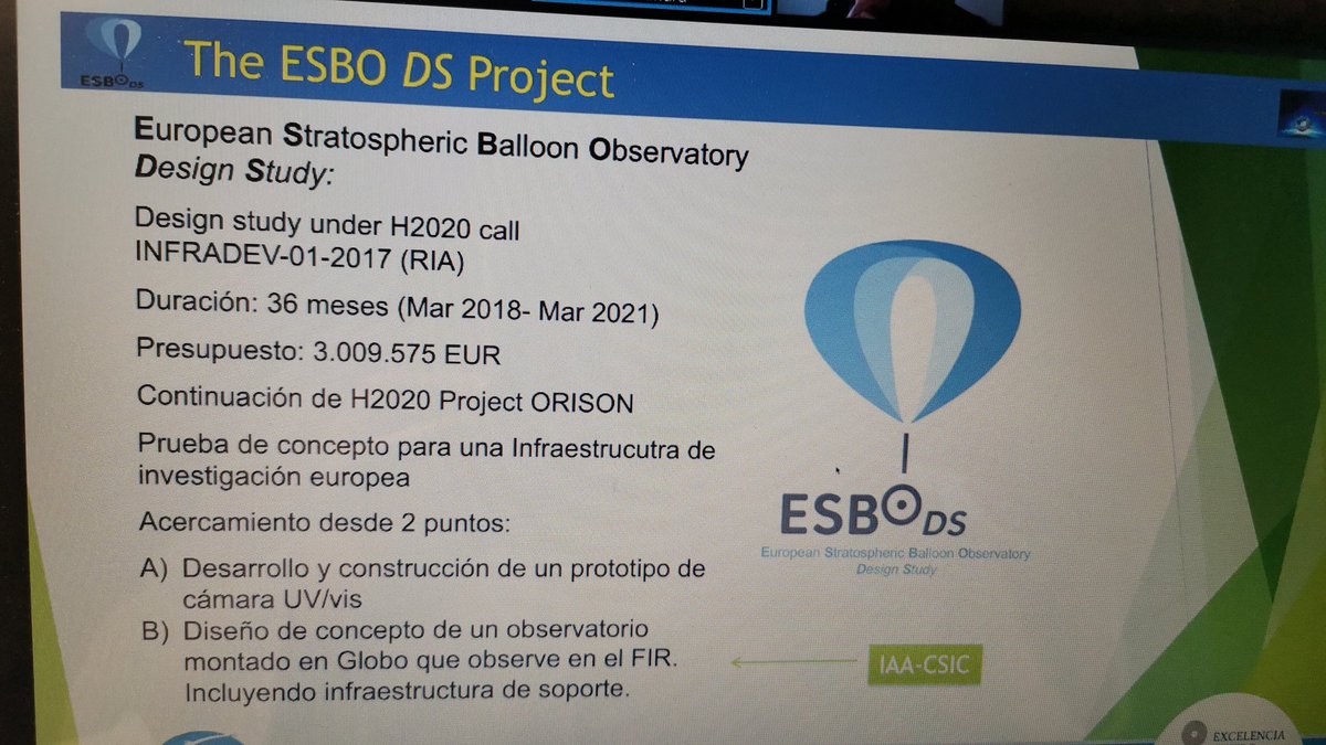 Pilar_Robledo_V's tweet image. Rene Duffard @iaa_csic nos presenta el proyecto Balloon financiado a través de #H2020 #INFRADEV 2017 que acaba de finalizar y nos sirve de ejemplo para enfocar una propuesta #HE #INFRA en 2021-2022 @aaconocimiento @HorizonteEuropa