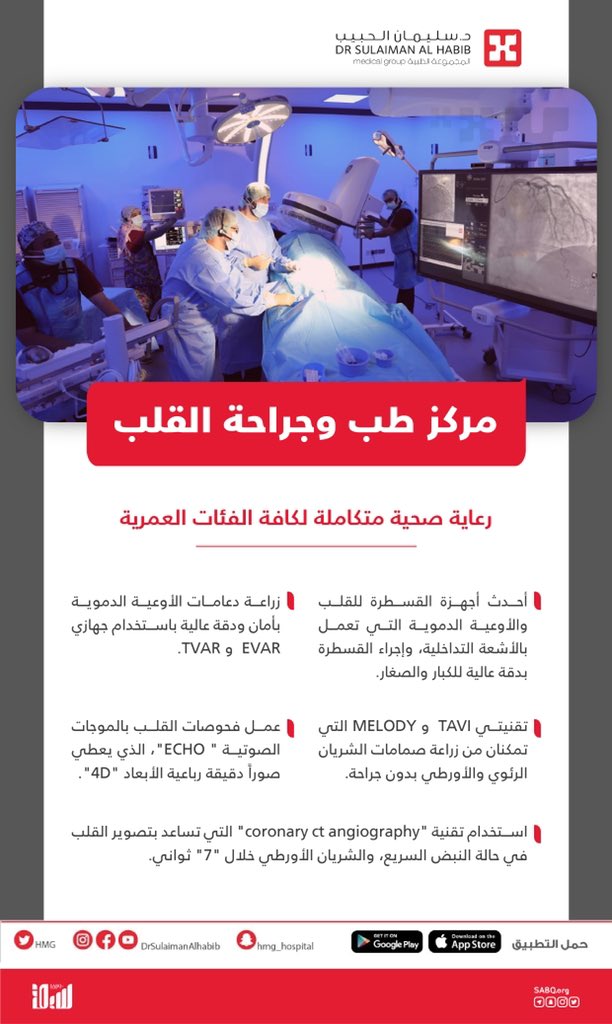 مركز طب وجراحة القلب في مستشفيات الدكتور سليمان الحبيب.. رعاية صحية متكاملة لكافة الفئات العمرية.