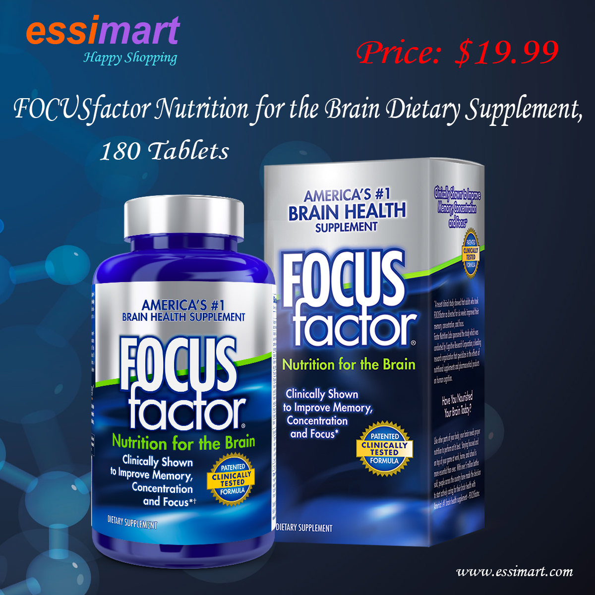 essimart's tweet image. FOCUSfactor Nutrition for the Brain Dietary Supplement, 180 Tablets.
Price: $19.99
Details: essimart.com
Features:
1. Clinically Shown To Improve Memory, Concentration, and Focus
2. Clinically Tested Patented Formula
3. Plus Complete Multivitamin