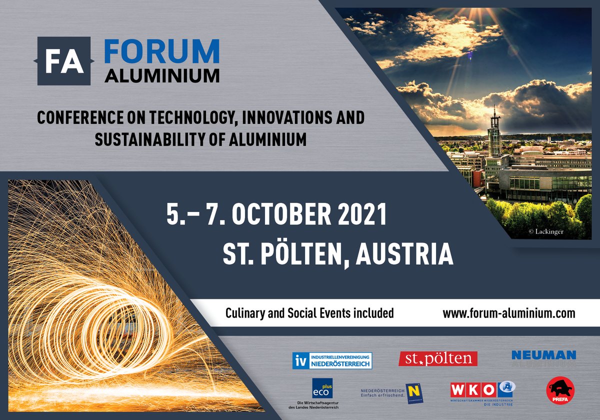 Forum Aluminium Conference, Oct 5-7, 2021, St. Pölten, Austria🇦🇹, is a conference that revolves around the newest developments and research in the world of aluminium. Join scientific presentations and be part of the improvement of technology. Sign up here👇forum-aluminium.com