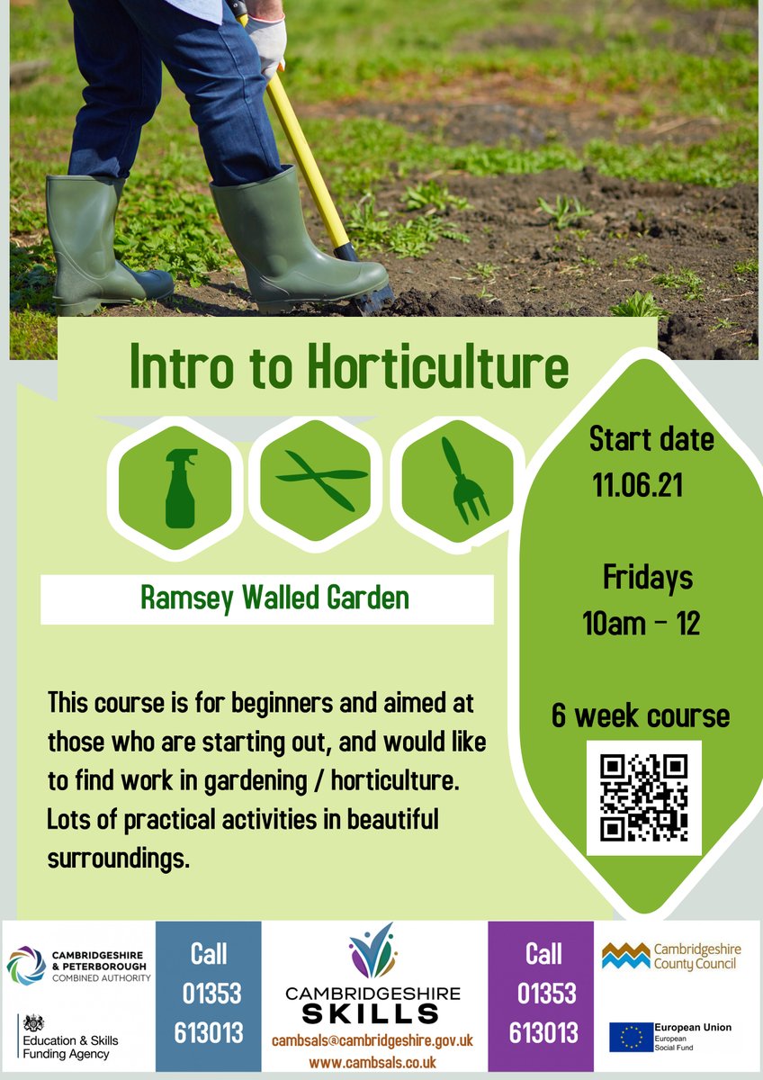 We have a couple of spaces on this course. Why not join us in the beautiful surroundings of Ramsey Walled Garden. Call 01353 613013 to book.
<a href="/RamseyTimebank/">Ramsey Timebank</a> <a href="/CambsCC/">Cambridgeshire County Council</a> @CambsEast <a href="/TheLocalView1/">The Local View</a> <a href="/FenlandCouncil/">Fenland Council</a> <a href="/VCAEC/">VCAEC (Voluntary Community Action East Cambs)</a> #Ramsey #ramseywalledgarden #gardening
