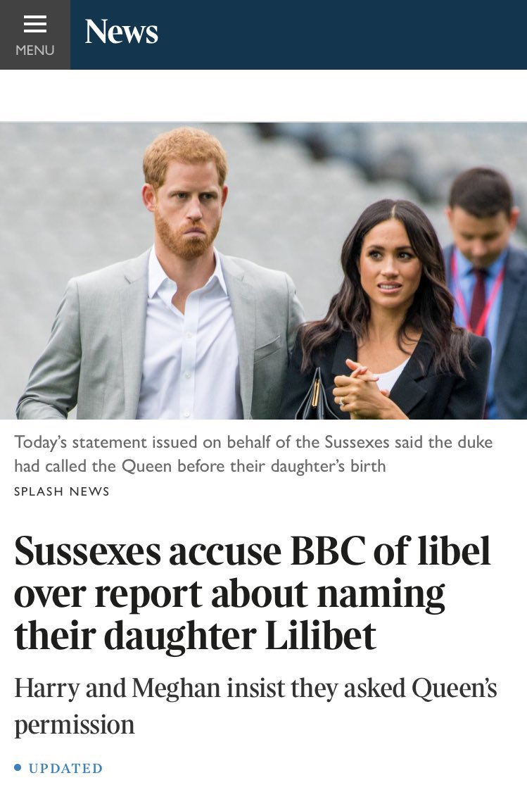 I believe Harry and Meghan.

I’m tired of Bullshit ‘Palace Sources’ with no bloody names.

The furore over #Lilibet name is PREPOSTEROUS!

The BBC is lying again & learnt nothing from its morally criminal behaviour over #PrincessDiana

Publish an Apology or Be Sued! #DefundTheBBC