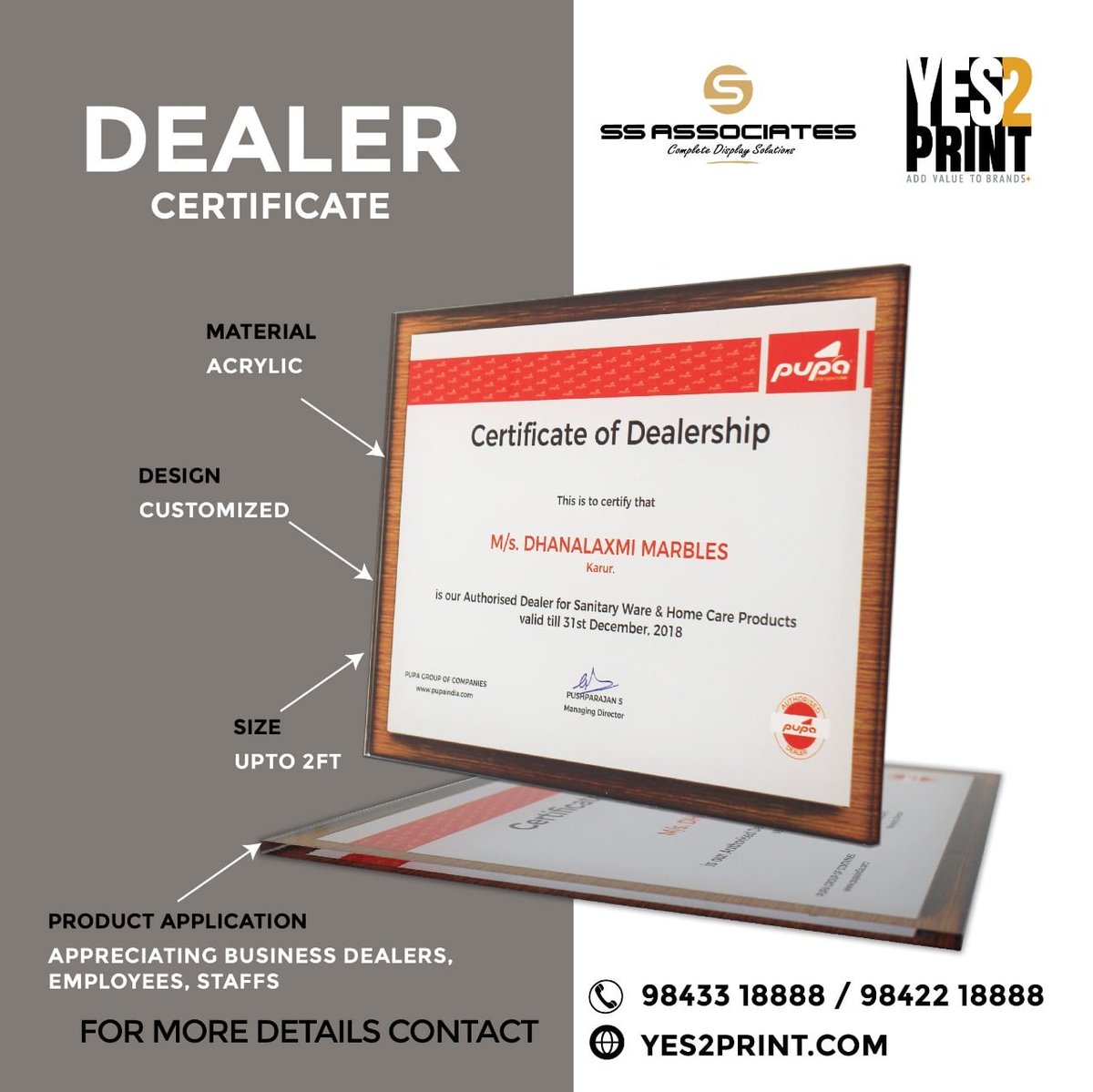 yes2print_cbe's tweet photo. *FOLLOW US*
Dealer Certificate..!
#Yes2print | #SSAssociates | #coimbatore | #SunpackPrinting | #Digital #PRINTING
E : Sales@ssassociates.net.in
W : https://t.co/MprNcADLn9
Ph : 98433 18888 / 98433 18878
#certificate #acrylic #appreciation #gift https://t.co/IGuQT3q5Xu