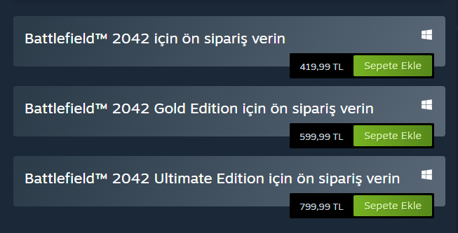 Yeni çıkacak bir bilgisayar oyunun fiyatları. Gençler tabiki de ülkeyi terk etmenin yollarını arayacak. #BATTLEFIELD2042 #Battlefield2021 #battlefield