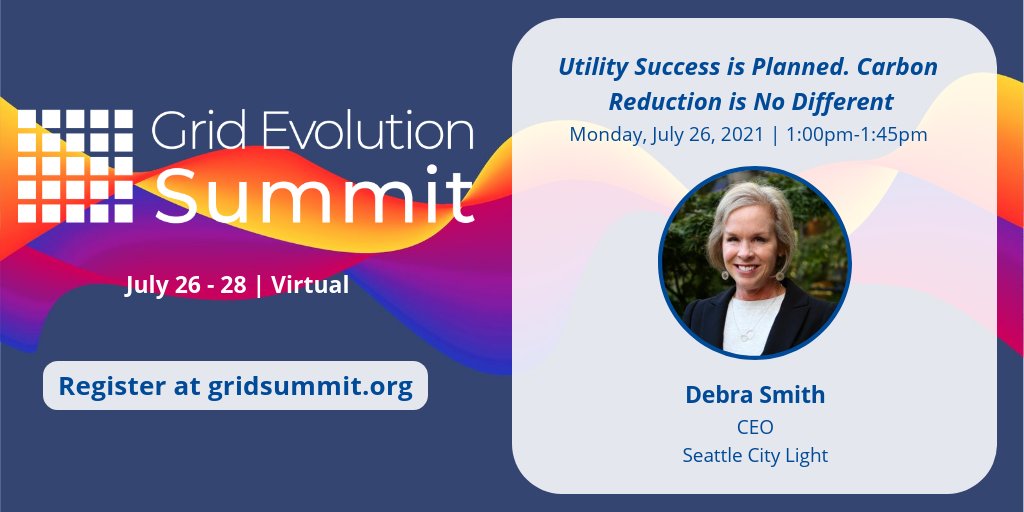 SEPAPower's tweet photo. Learn best practices for planning & achieving #carbonreduction from the CEO of a #netzero, 90% #carbonfree #utility.
Join Debra Smith of @SEACityLight, a SEPA #UtilityChallenge Leaderboard utility, for the opening session of the 2021 #GridSummit: https://t.co/tcwmcFTE97 https://t.co/48Hm5uhXxo