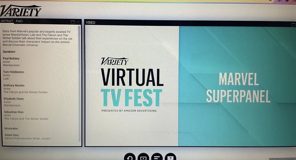 sophiacano1's tweet photo. Ready to see the panel with @Marvel @wandavision @falconandwinter @loki 🤩🤩🤩 @Variety #superpanel #Marvel #virtualtvfest ✨💕 https://t.co/8c5LTqM1ST