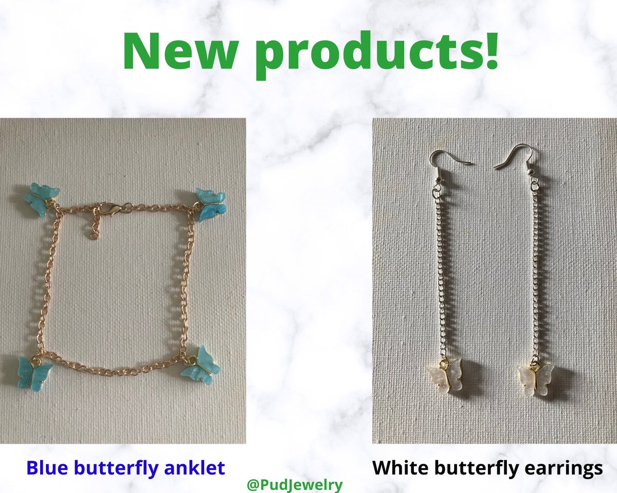 These are the newest products on the site! But, there’s only one of each so I’d get it before someone else does. 👀☺️
#newproducts #handmadejewelry #blackowned #butterflyanklet #anklets #butterflyearrings #earrings #pudsdesigns #pudsjewelry #pudjewelry