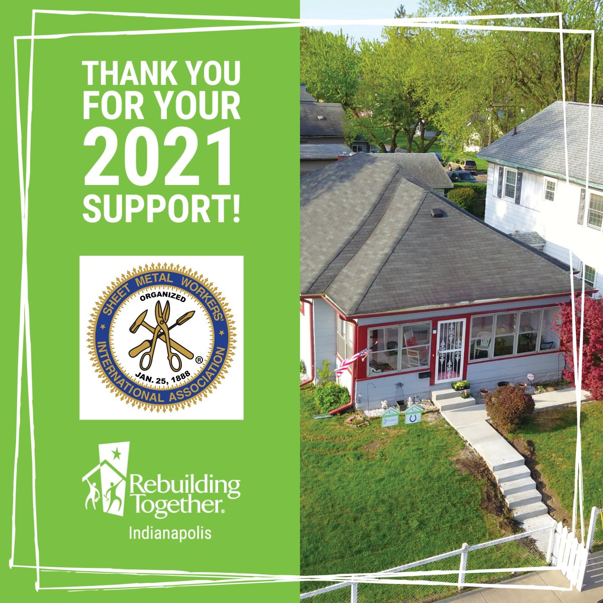 RTIndy's tweet photo. #UnionBuildDay is Saturday and we are grateful for all of our #SkilledTrades helping this year to make homes more safe for residents in our community. A BIG THANKS to #SheetMetalWorkersIndy for all your help this year! #RebuildDay #IAmARebuilder #Construction #Community https://t.co/2zgEmrhEbM