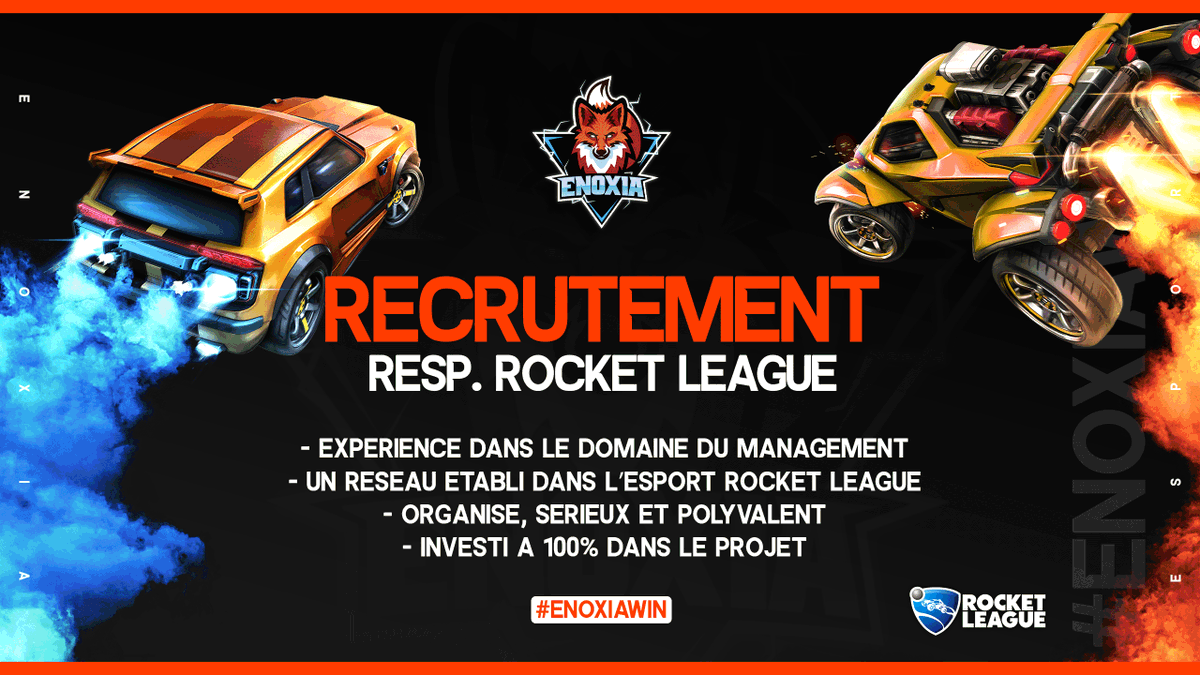 𝐑𝐄𝐂𝐑𝐔𝐓𝐄𝐌𝐄𝐍𝐓 🤩

Nous recherchons actuellement un Responsable Rocket League 🏎️

Si vous êtes intéressés et que vous correspondez aux critères ci-dessous, alors n'hésitez plus ! 

Pour toute information supplémentaire, c'est en dm 📩