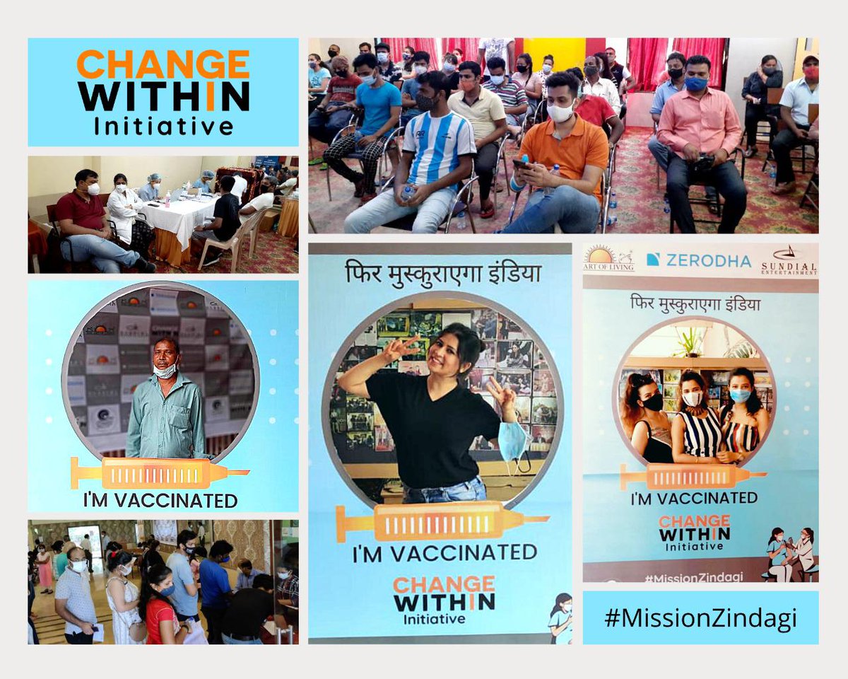 RAJKUMAR HIRANI, KARAN JOHAR, MAHAVEER JAIN INITIATE VACCINATION DRIVE... The #ChangeWithin initiative [#RajkumarHirani, #KaranJohar, #MahaveerJain] along with #ArtOfLiving and #Zerodha facilitated a free vaccination drive for members of media and entertainment industry.