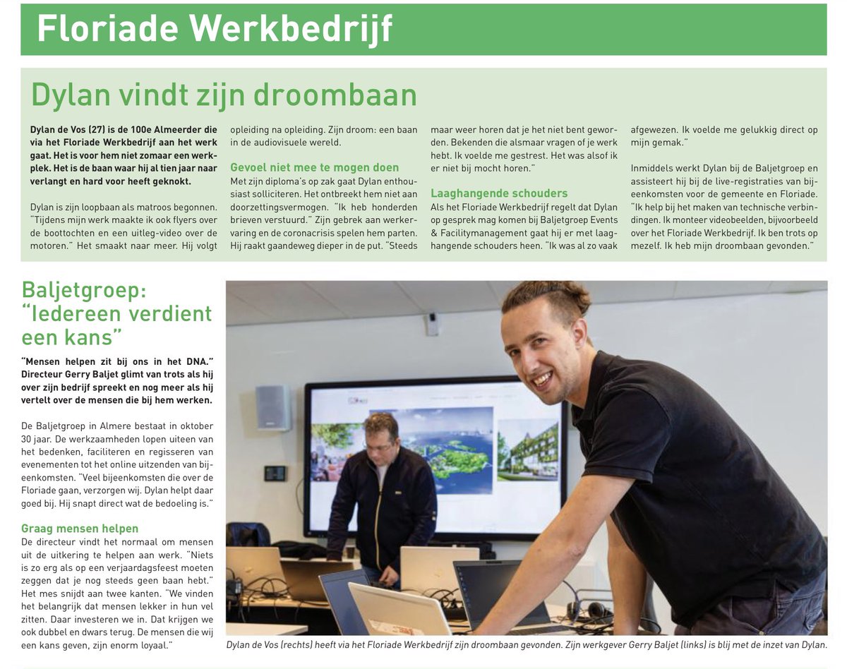Wij geven om onze mensen. En geven iedereen een kans. Onze Dylan is de 100e Almeerder die via het Floriade Werkbedrijf aan het werk gaat. Zo fijn om zijn droom waar te kunnen maken. <a href="/almere/">almere</a> @FloriadeExpo @floriadewerkbedrijf