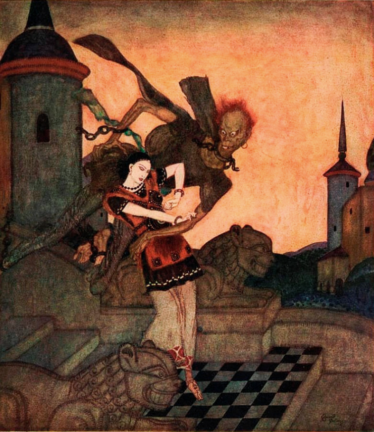 "The Palace of the Dragon King" by Edmund Dulac
from the Serbian fairytale The Story of Bashtchelik. 

#edmunddulac #fairytale #illustration