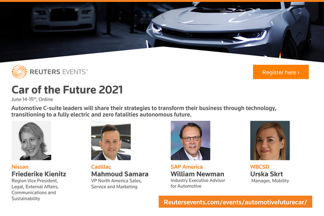 Join William Newman, Industry Executive Advisor for Automotive at SAP America, at the Reuters "Car of the Future" Summit on June 14-15! Register here: bit.ly/3yLFLvC See the full lineup of events: bit.ly/2TsGn9h #ReutersEventsAutomotive bit.ly/3v7aMaq