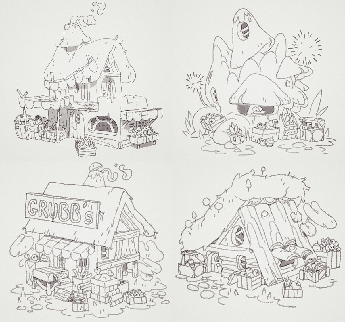 Little concepts for grubb's market, stumpy's and the bank i've done on amphibia season 1 