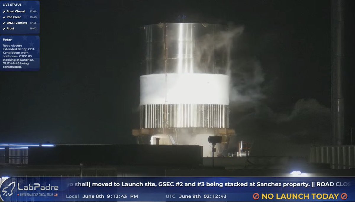 WatchersTank's tweet image. 🚨 CRYO TEST COMPLETE!

Testing on BN2.1 ran late into the night yesterday, but it appears like it was a success. It’s unknown what BN2.1’s future looks like, but it’s possible they could test to failure to gather as much data as possible.

📸@LabPadre

#SpaceX @elonmusk