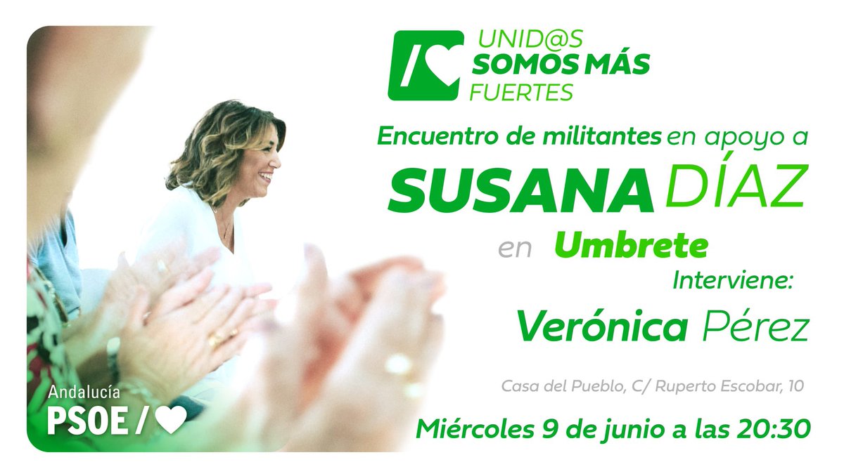 SVQConSusana's tweet photo. Estos son los actos del @Equipo_Susana que tenemos hoy en nuestra provincia. 

¿Nos vemos esta tarde? #Sevilla #SvqConSusana 🌹💪🏽 https://t.co/SOeTDBywgw