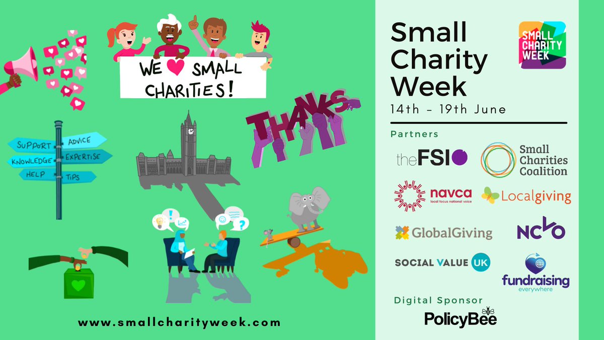#SmallCharityWeek is taking place next week 14 – 19 June as an opportunity to highlight the fantastic work small charities do and with free events, resources and activities planned throughout the week. Find out more: smallcharityweek.com @SCWeek2021