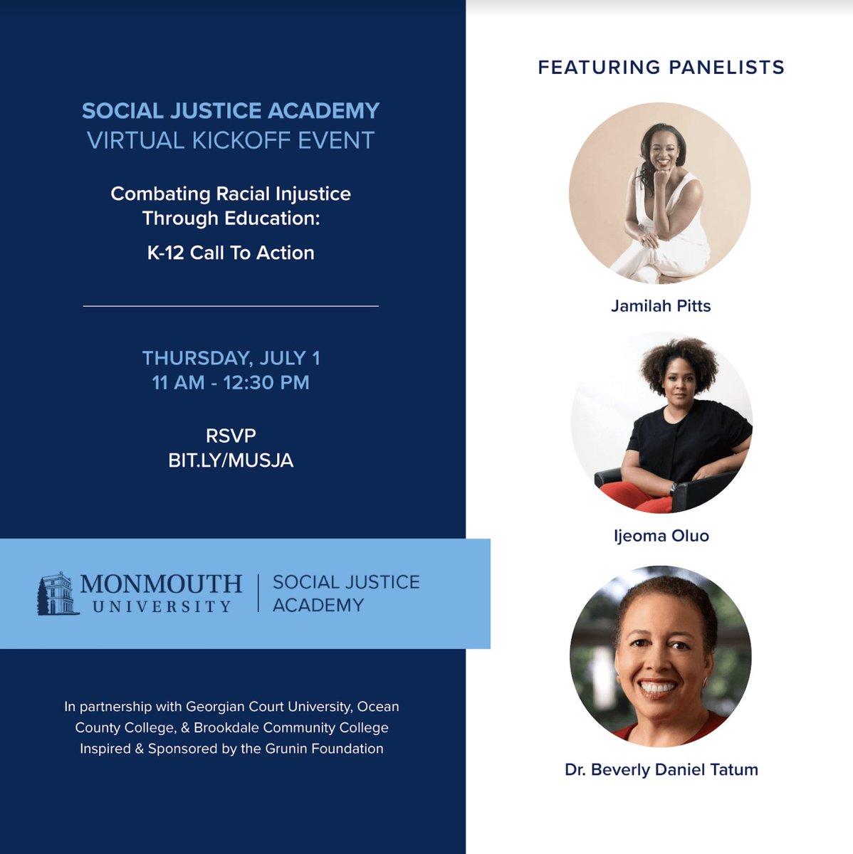 MUSOEleadership's tweet photo. **REGISTRATION OPEN**
Join us for our upcoming Social Justice Academy Virtual Kickoff Event on July 1 ⋆ Combating Racial Injustice Through Education: K-12 Call to Action #MUEdD #MUSOE #MUSJA @NPulliam_PhD @DrGeorge_MU
RSVP Here: https://t.co/ovkKcnCOpp https://t.co/CPYF4ydUzR