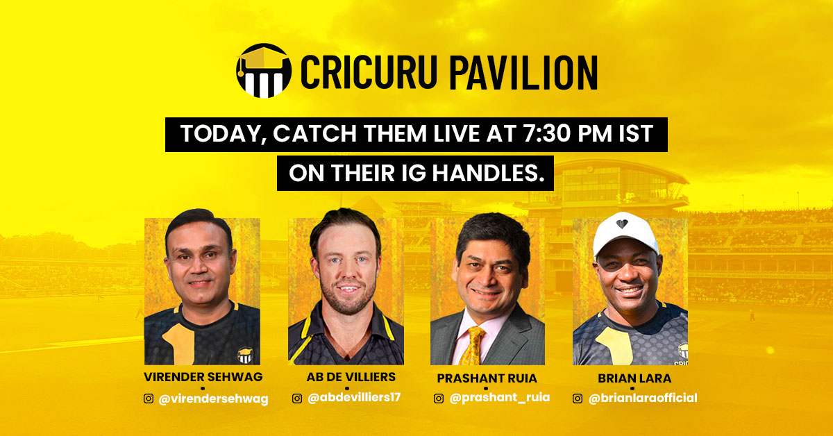 Presenting the first session of Cricuru Pavilion, where <a href="/virendersehwag/">Virrender Sehwag</a> <a href="/ABdeVilliers17/">AB de Villiers</a> <a href="/BrianLara/">Brian Lara</a> and <a href="/prashantruia/">Prashant Ruia</a> are going to discuss the various aspects of cricket and what all it takes to play like a pro. Join us tonight for the IG live chat on new era cricket coaching!