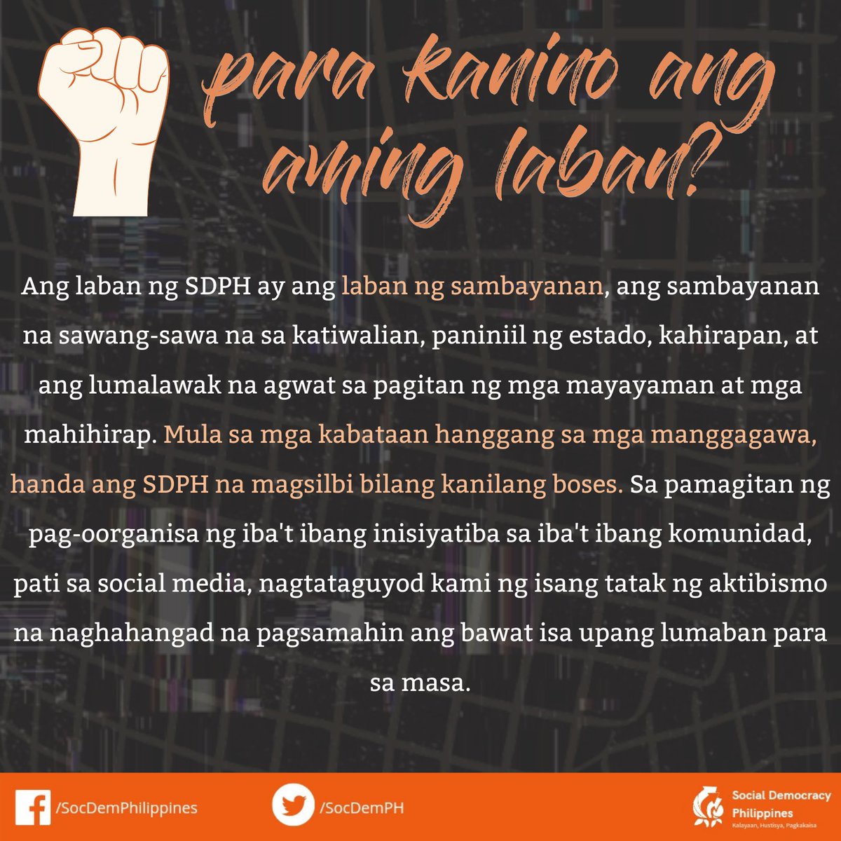 SocDemPH's tweet photo. TARA NA! KITA-KITS SA ORIENTATION!

Are you ready to join the movement towards a progressive and humane country?

Social Democracy Philippines, a progressive grassroots movement that envisions a Filipino society where freedom, justice, and solidarity are present and is valued. https://t.co/7sNZyGo19F