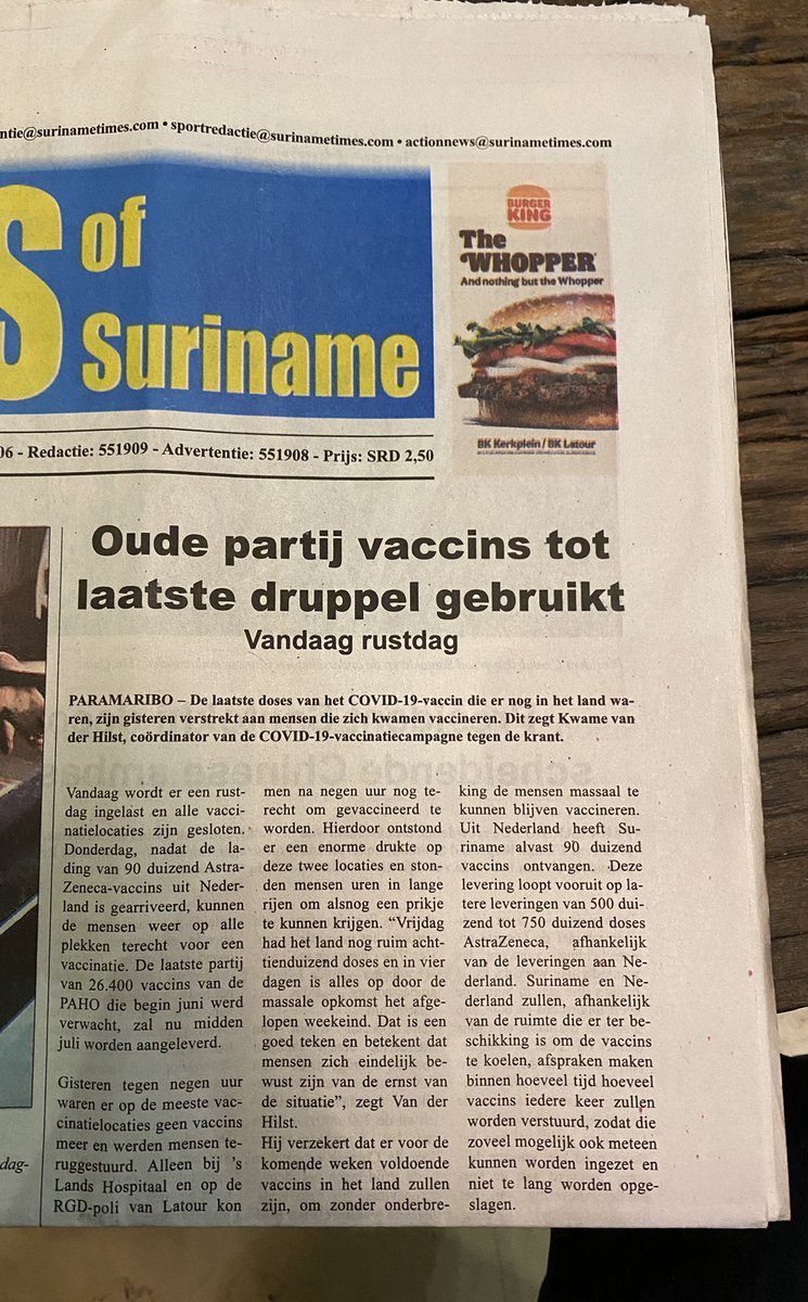 Marc Sprenger 4PH (@marcsprenger4ph) on Twitter photo Gisteren laatste Covid vaccins gebruikt in #suriname. Vanmiddag komen de nieuwe vaccins aan uit Nederland 90.000 vaccins! Morgen kunnen ze gelijk worden ingezet! Dank aan <a href="/rivm/">RIVM</a> voor jullie geweldige steun <a href="/hugodejonge/">Hugo de Jonge</a> <a href="/rajendre/">Rajendre Khargi</a> <a href="/MinVWS/">Ministerie van VWS</a> Gisteren laatste Covid vaccins gebruikt in #suriname. Vanmiddag komen de nieuwe vaccins aan uit Nederland 90.000 vaccins! Morgen kunnen ze gelijk worden ingezet! Dank aan <a href="/rivm/">RIVM</a> voor jullie geweldige steun <a href="/hugodejonge/">Hugo de Jonge</a> <a href="/rajendre/">Rajendre Khargi</a> <a href="/MinVWS/">Ministerie van VWS</a>
