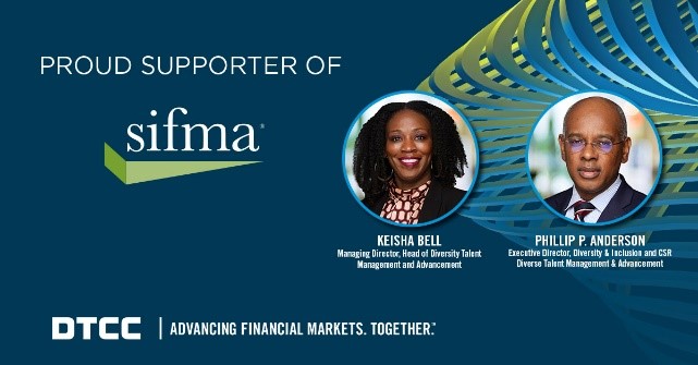 The_DTCC's tweet photo. We are proud to sponsor the @SIFMA Diversity Equity &amp; Inclusion Leadership Summit (June 16-17). Join DTCC's Keisha Bell and Phillip Anderson on June 16 as they discuss the importance of building a diverse work environment. Learn more: https://t.co/pPyVl7hS52 #SIFMADEI https://t.co/N2jqHUhcwG