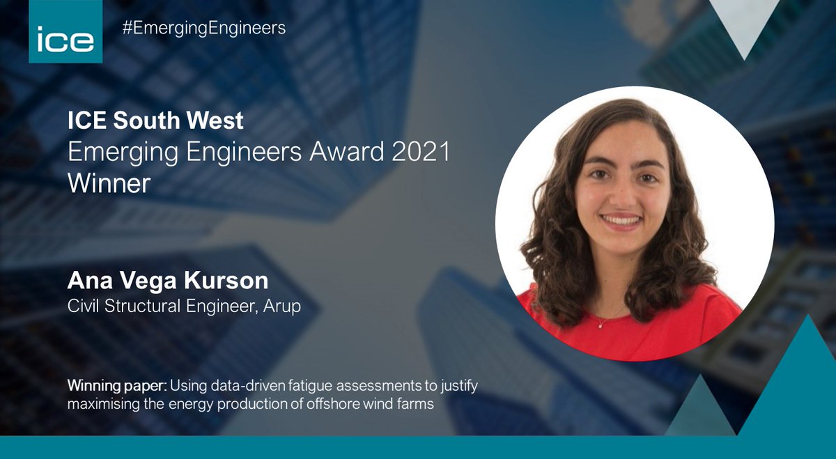 ICESouthWest's tweet photo. Drum roll please🥁
We’re delighted to announce the ICE #SouthWest #EmergingEngineers Award 2021 winner!
Congratulations to Ana Vega Kurson of @ArupGroup for an impressive paper & presentation relating to #offshorewind farms.
#netzero #civilengineers #renewableenergy https://t.co/1mublrvZHN