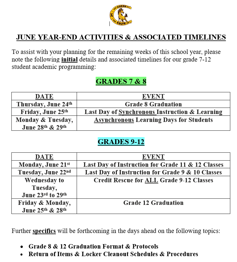 Year-End Activities and Timelines...