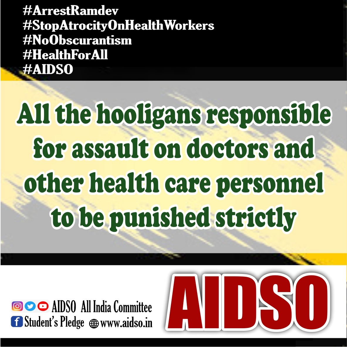 naskar_anushree's tweet photo. #ArrestRamdev
#StopAtrocityOnHealthWorkers
#NoObscurantism
#HealthForAll
#AIDSO
Arrest Mr Ramdev immediately for his motivated false propaganda which may lead to death of millions, and take appropriate and strict action against him.
@PMOIndia @MoHFW_INDIA @HMOIndia @AIDSO_AIC https://t.co/oIisEYWucA
