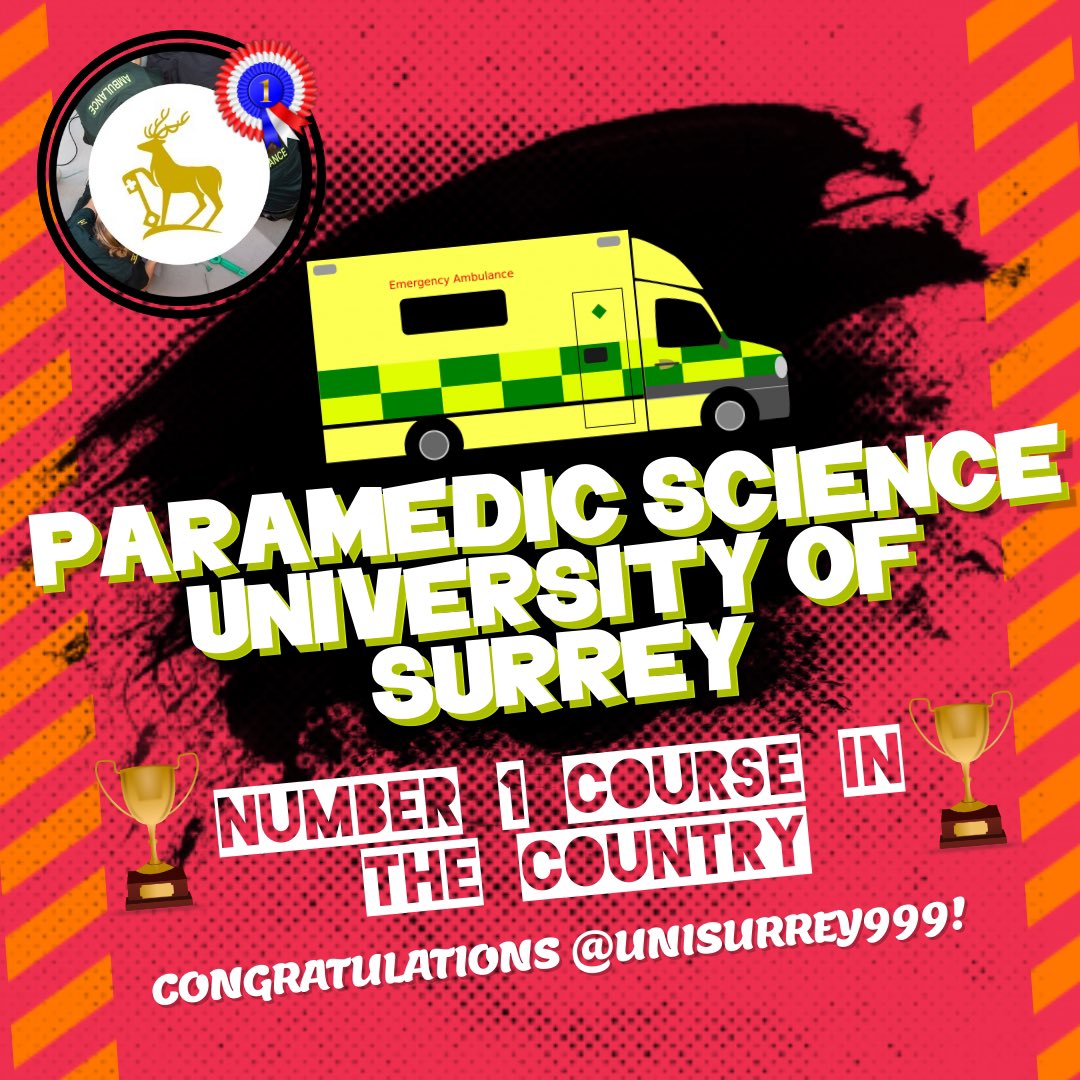 Congrats to <a href="/unisurrey999/">UniSurrey Paramedic</a> for being ranked NUMBER 1 for Paramedic Science in the country! Could not be more deserving, the amount of effort and passion that goes into the teaching is outstanding. Thank you for all you do- you are, as proved, number 1! 💚 #paramedicscience