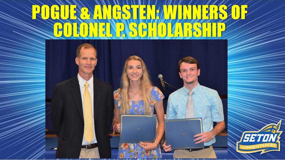GmanJDub's tweet photo. Congratulations to Cecilia Pogue &amp; Andrew Angsten, winners of this year's Colonel P. Memorial Scholarship. The scholarship recognizes senior student-athletes who live &amp; demonstrate their Faith in daily life, athletics, and service to Seton. https://t.co/ZyPmo2e1Ro