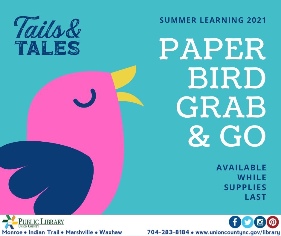 UCPLNC's tweet photo. Make a standing paper bird from home with our new Grab 'n Go! We provide all the materials and simple directions for you to make your own bird! #adultprogramming #ucplnc #summerlearning2021 #birds #crafting https://t.co/a4qe7zKKkJ