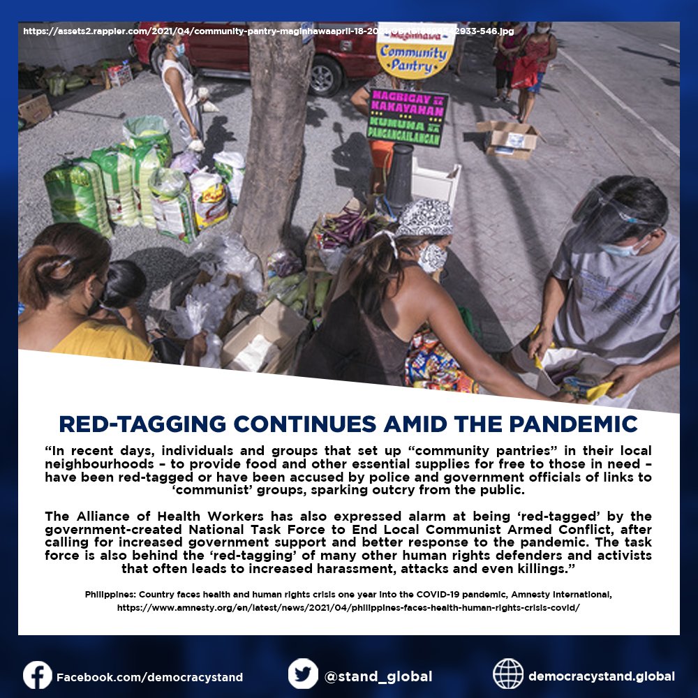 stand_global's tweet photo. The red-tagging cases in the Philippines are a clear example of an incompetent and autocratic government threatened by the collective action or voice of its people. 

END the red-tagging of humanitarian workers! 
#communitypantryph #redtagging https://t.co/bvjVCYwNVL