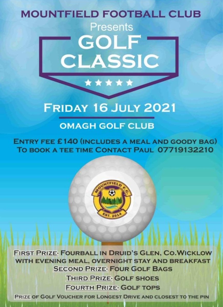 MOUNTFIELD FC GOLF DAY, BRILLIANT PRIZES TO BE WON AND A GREAT DAY FOR ALL. 

GET IN CONTACT TO BOOK A TIME