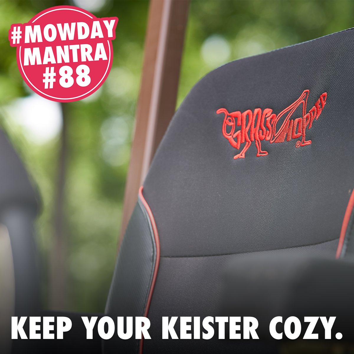 GrasshopperMowr's tweet photo. Don’t let #MowDay leave its mark by riding on a sub-par seat. Give your lumbar some love with the oh-so-comfortable ergonomic seat that comes standard on every Grasshopper. #MowDayMantra
#yournextmower #committedtothecut #canyourmowerdothat #firsttofinishbuilttolast #mowlife https://t.co/hs2sJ3Bls2