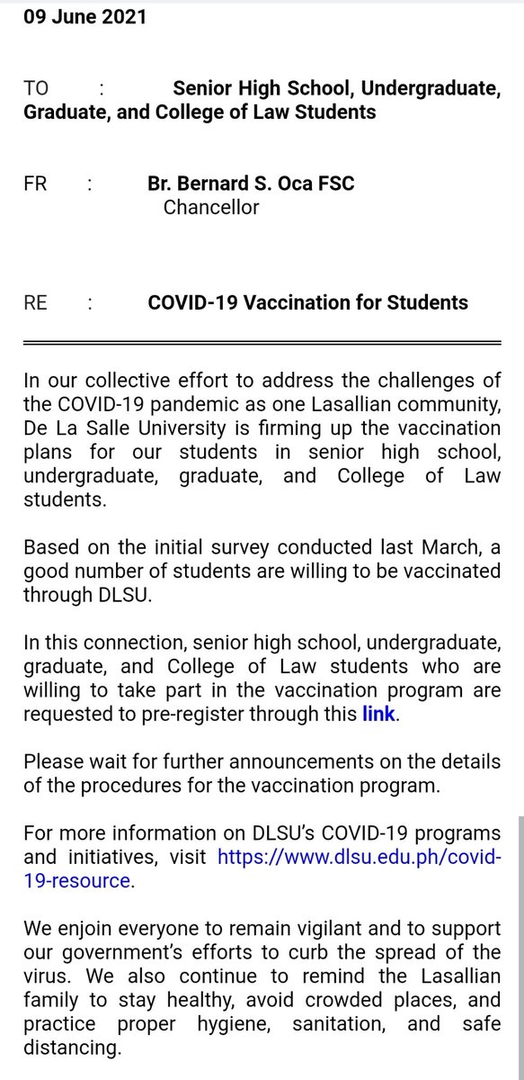 Return to 'normal' in DLSU soon.💚 When most have been fully vaccinated, face-to-face learning is inevitable.