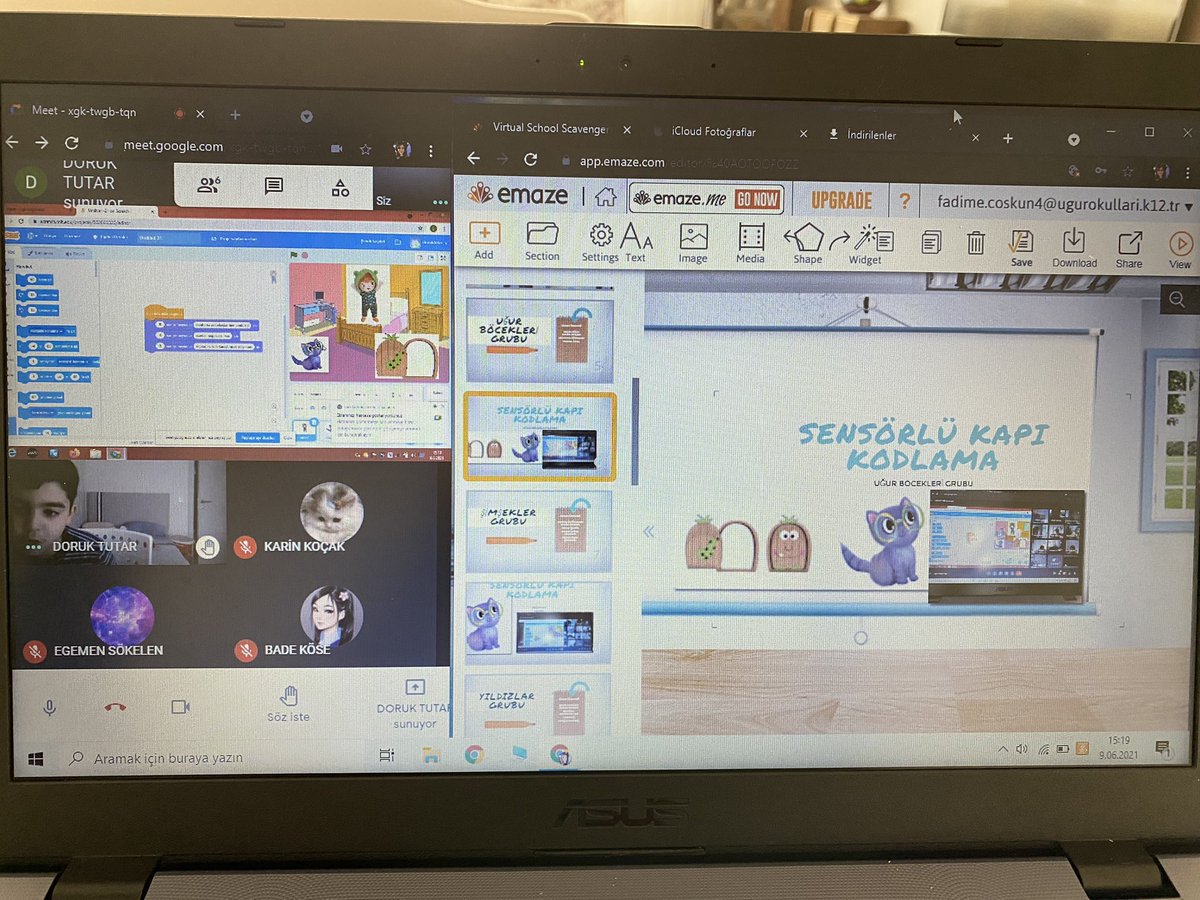fadime_cskun's tweet photo. Portakal’ın kedisi Küpür için scratch programında sensörlü kapı tasarladık. Daha sonra Küpür’ün tırnakları ile evdeki açtığı delikleri ip sanatı ile kapatmayı başardık. 👨‍💻👩‍💻🎊🌟🐱🧶🪡@nilcicek @ardaergez @senem_bademci @elifkarakusugur @sedakaraba @ozlem0mutlu11 @batikentugur https://t.co/K2kGm1BasY