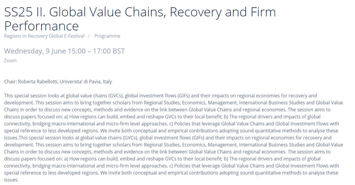 Keep the discussion going - #RinR21 SS25 II. Global Value Chains, Recovery and Firm Performance is taking place today at 15:00 – 17:00 BST - https://t.co/nJg5MUSzGM
@crescenzi_r https://t.co/5ZPFYQrRFM