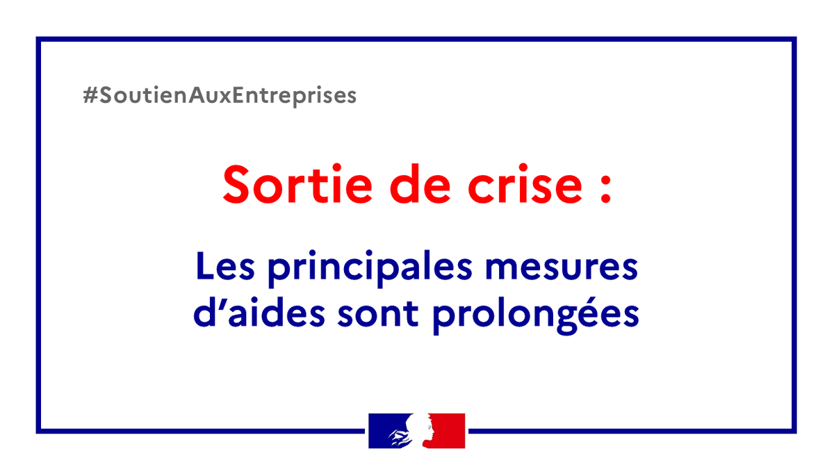 Soutien aux #entreprises | Les principales aides sont prolongées pour les entreprises en situation de fragilité:
📌Prêt garanti par l’État
📌Prêts exceptionnels aux petites entreprises
📌Fonds de transition
📌Plans d’apurement…
➕d'infos 👉 bit.ly/3yVTuA3