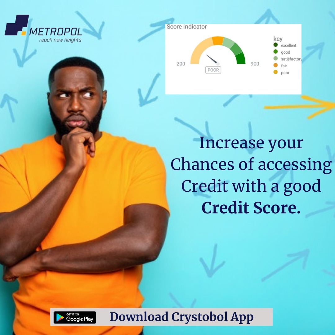MetropolCRB's tweet photo. A good Metro Score could be one sure way of you accessing an urgent facility with the bank. Have a sneak peak of how lenders view you by checking your Metro score by downloading our Crystobol App or dialing * 433#
#MetropolCares #MetroScore #CreditScore #CreditWorthiness https://t.co/1eLQoSEeiL