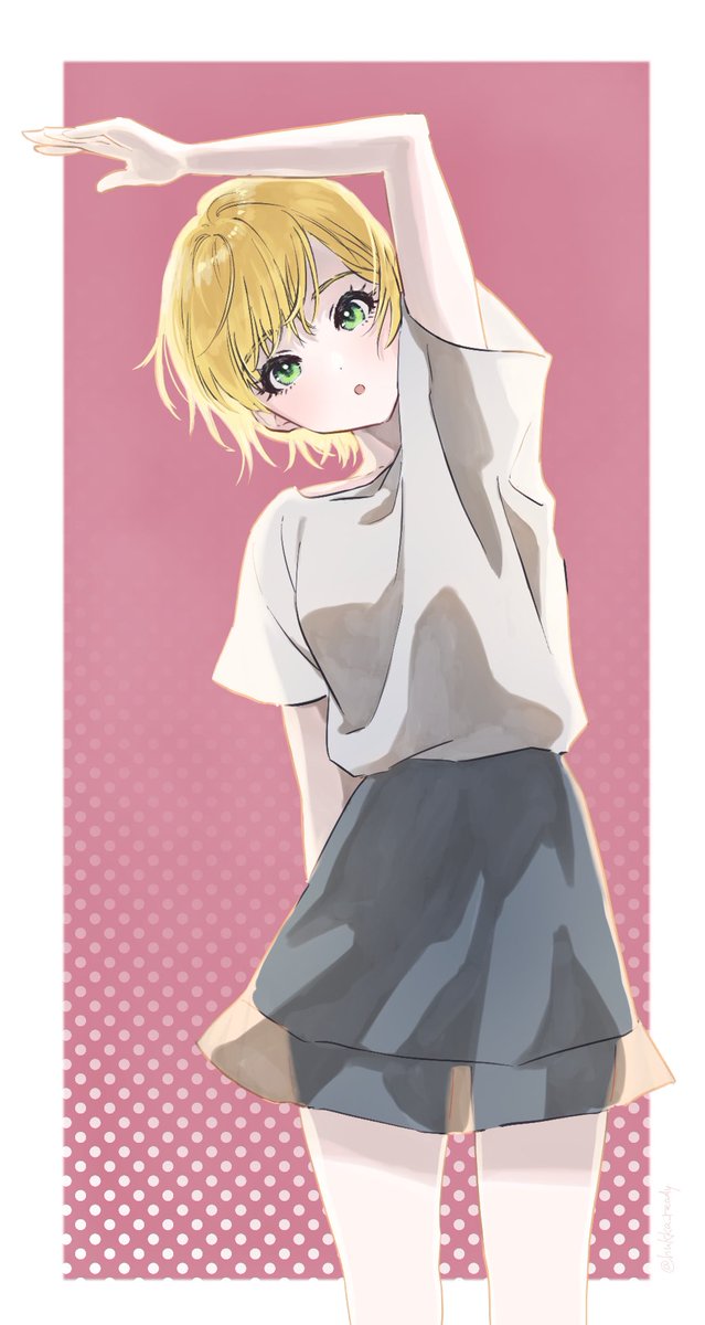 miyamoto frederica 1girl solo blonde hair green eyes short hair skirt shirt  illustration images