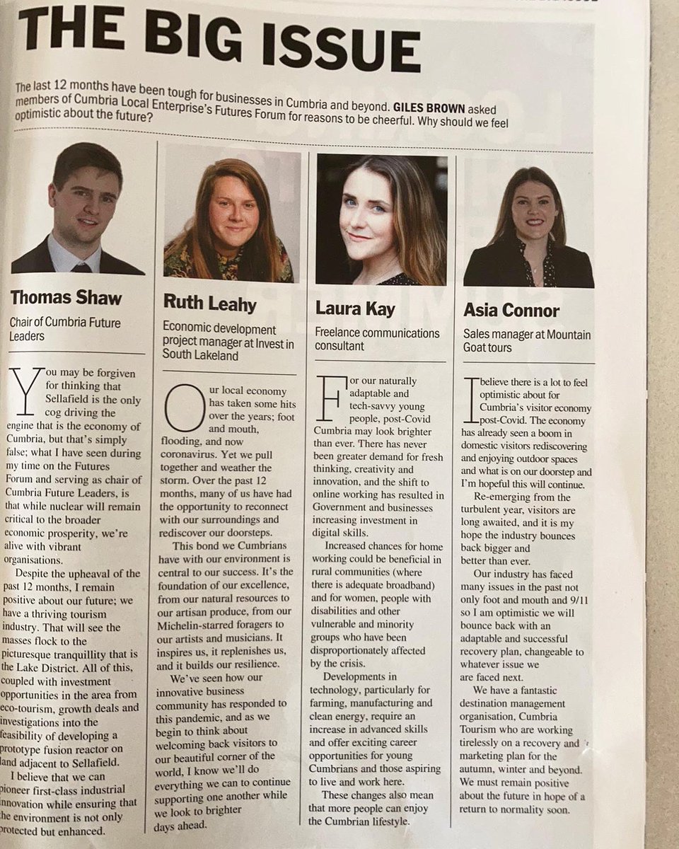 Four members of our board are featured in this months In-Cumbria Magazine. They were asked ‘why should we feel optimistic about the future?’ Read their answers below 👇🏼
