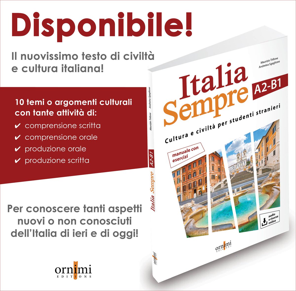 ornimi's tweet photo. Italia Sempre, il nuovissimo corso di cultura e civiltà italiana!
Sei pronta/o a sfogliarlo, consultarlo e usarlo?
Clicca qui:
https://t.co/HBdnh8AuzH
#italianoperstanieri #italianlanguage #italianculture #newbook #ornimi https://t.co/r9iO0NMAFT