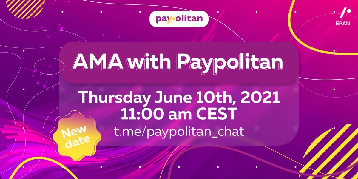 paypolitan's tweet image. We are glad to announce an AMA with Paypolitan!
June 10th, 2021 at 11:00 CEST
🖇️ Follow this link to join:  t.me/paypolitan_cha…

#paypolitan #crypto #defi #blockchain #EPAN